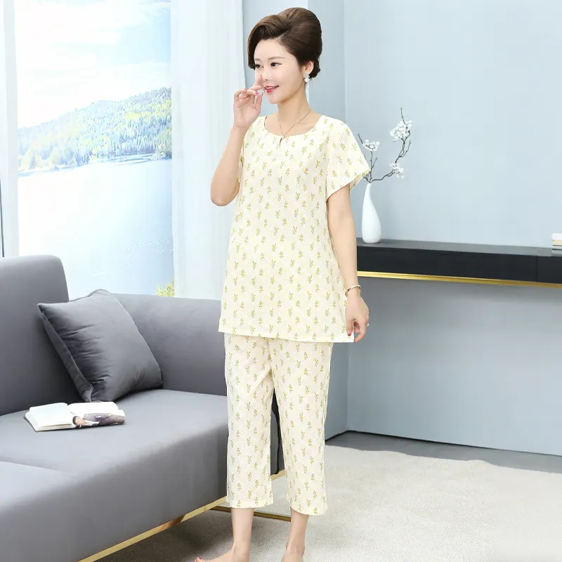 Женская пижама из смеси полиэстера и хлопка, ткань сирсакер с принтом.82