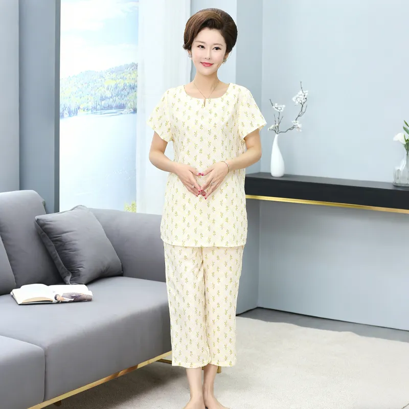 Женская пижама из смеси полиэстера и хлопка, ткань сирсакер с принтом.83