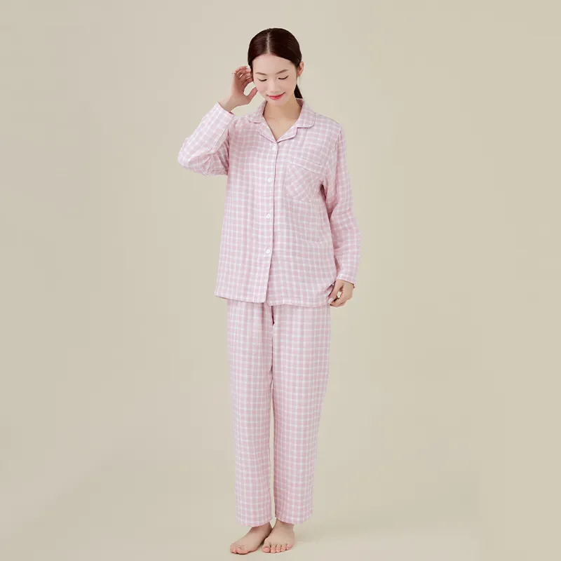 Женская пижама, 100% хлопок, двухслойная марлевая ткань, окрашенная в пряже.1