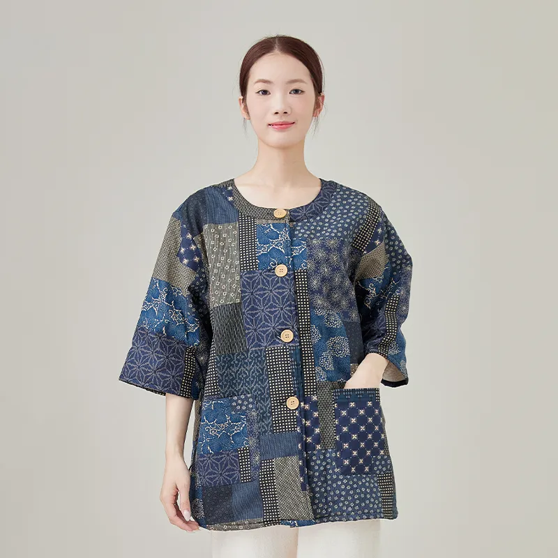 Женское утепленное пальто из хлопчатобумажной ткани, жаккард с принтом.06-2