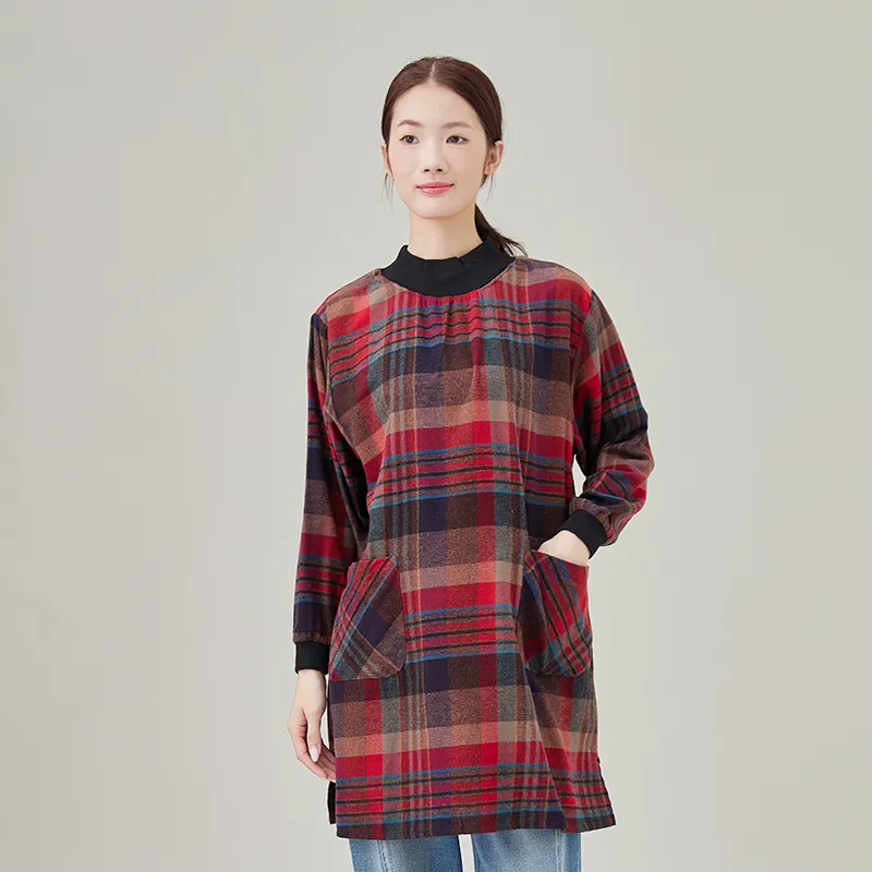 Женская блузка из 100% хлопка, фланель, окрашенная в пряже.01-3