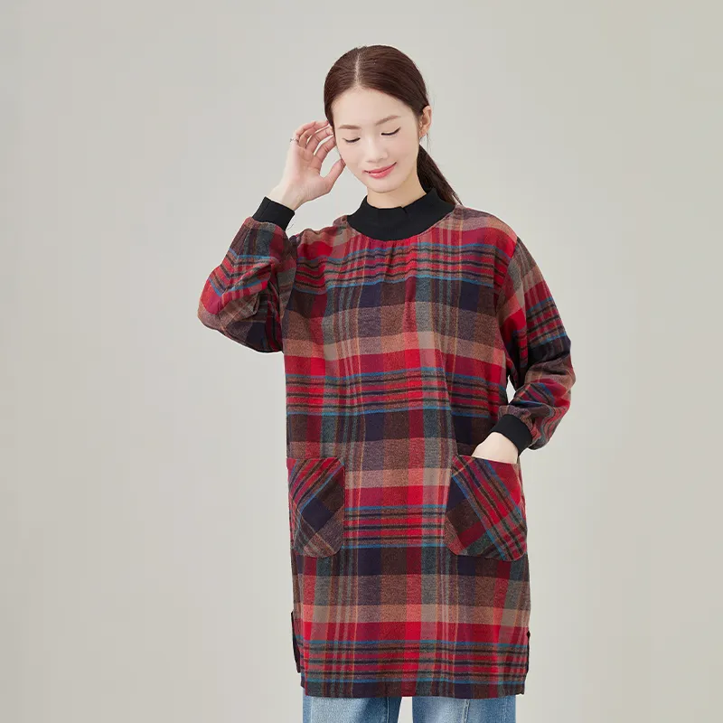 Женская блузка из 100% хлопка, фланель, окрашенная в пряже.01-4