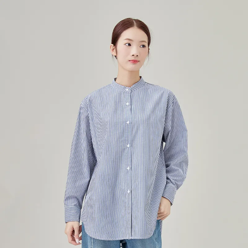 Женская блузка из полиэстера и хлопка в полоску.2