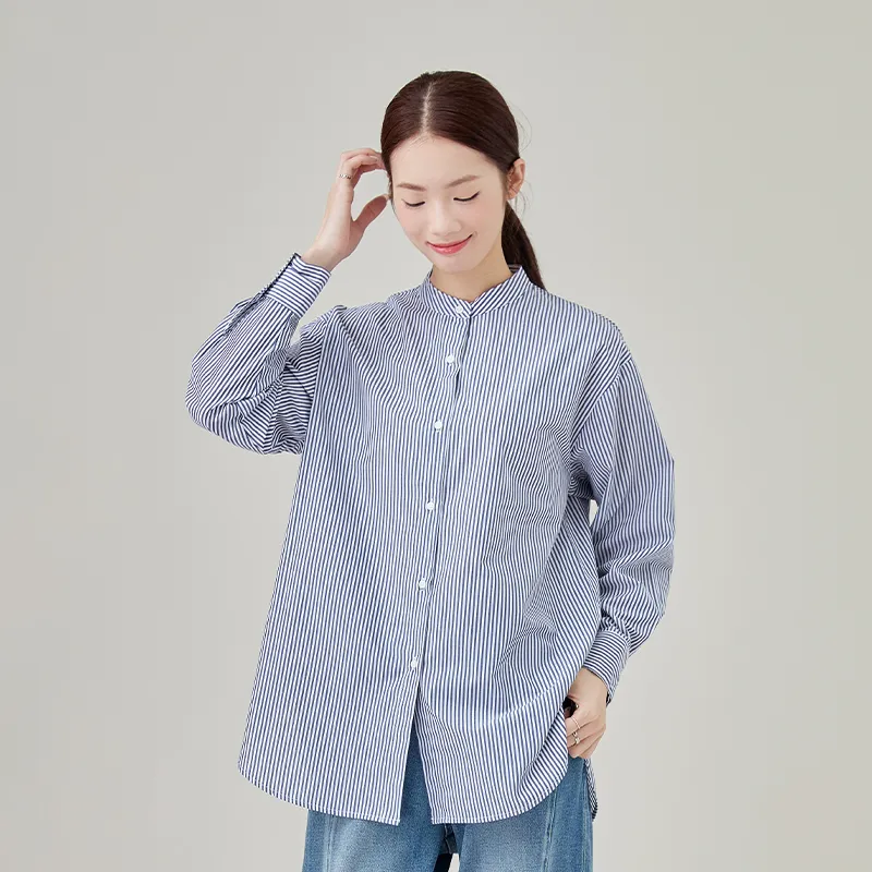 Женская блузка из полиэстера и хлопка в полоску.3