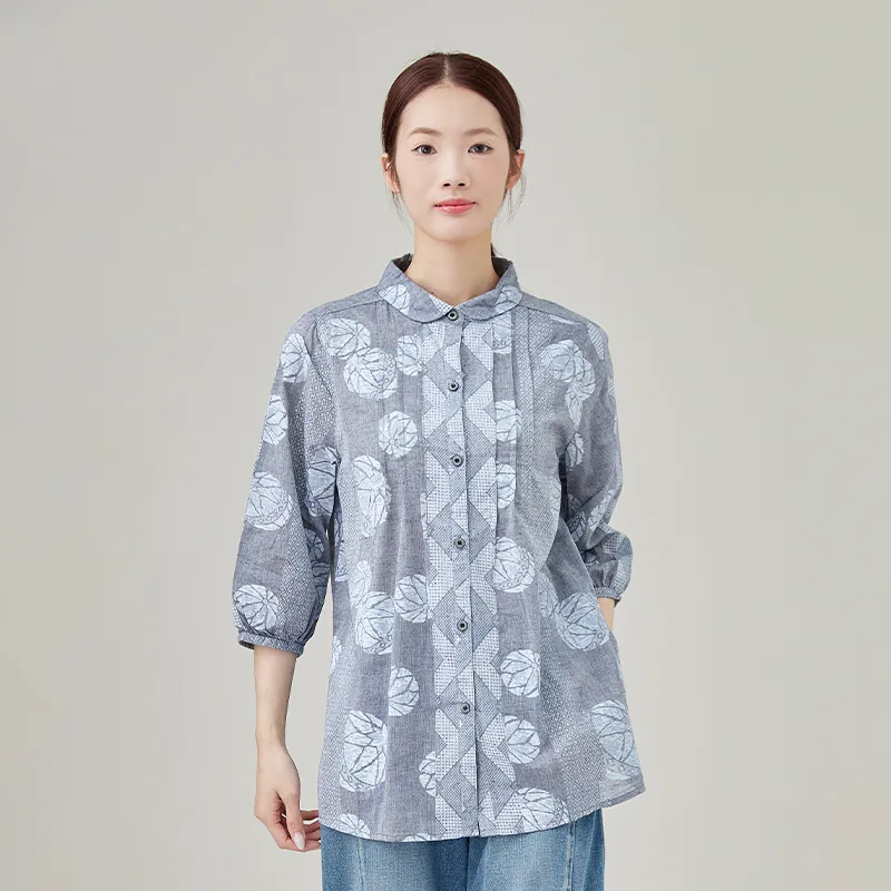 Женская льняная и хлопковая рубашка, ткань с набивным рисунком, окрашенная в пряже.1