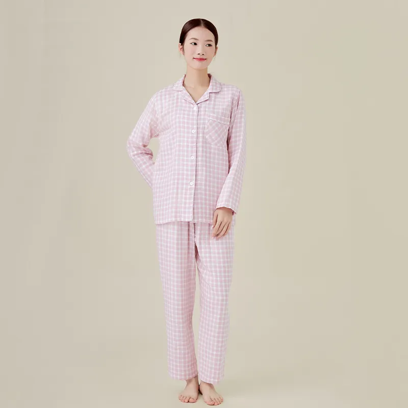 Женская пижама, 100% хлопок, двухслойная марлевая ткань, окрашенная в пряже.3