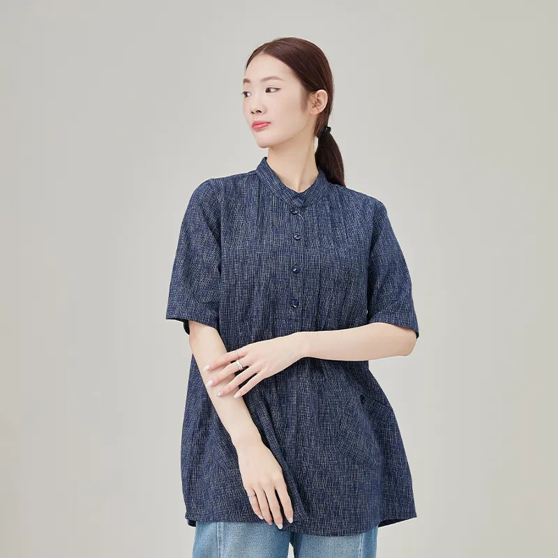 Женская рубашка из 100% хлопка, креп, окрашенный в пряже.2