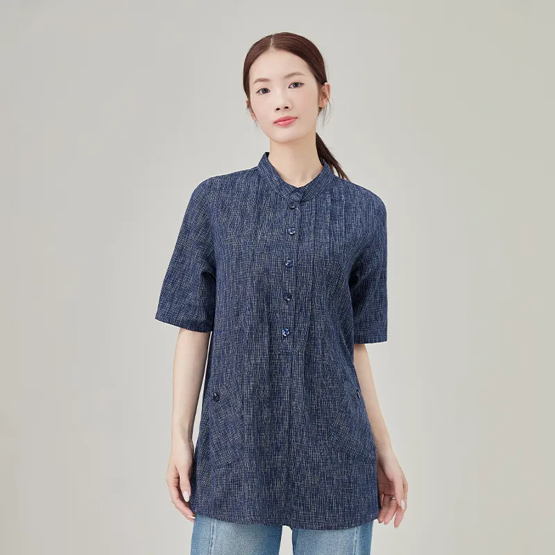 Женская рубашка из 100% хлопка, креп, окрашенный в пряже.3