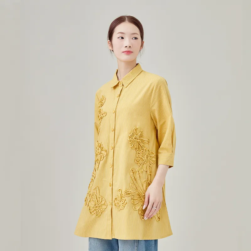 Женская рубашка из 100% хлопка, окрашенная в пряже, в полоску.b-3