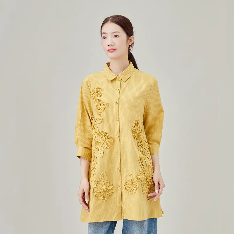 Женская рубашка из 100% хлопка, окрашенная в пряже, в полоску.b-4