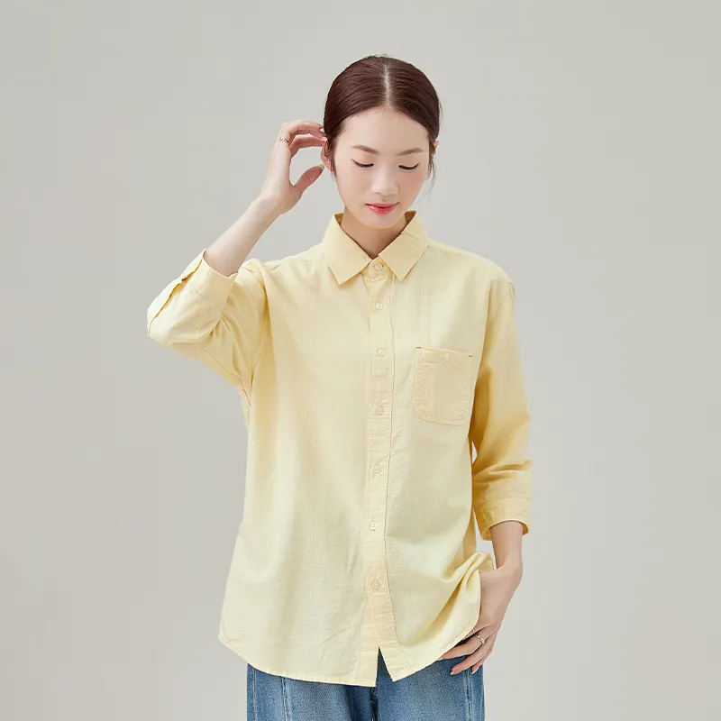 Женская рубашка из льна и хлопка, ткань, окрашенная в пряже, в полоску.2