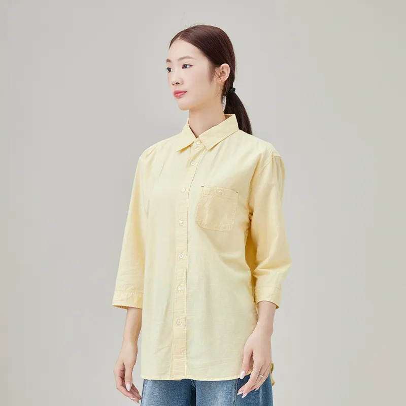 Женская рубашка из льна и хлопка, ткань, окрашенная в пряже, в полоску.3