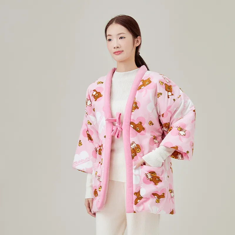 Женское домашнее пальто на хлопковой подкладке, фланель с принтом.04-2