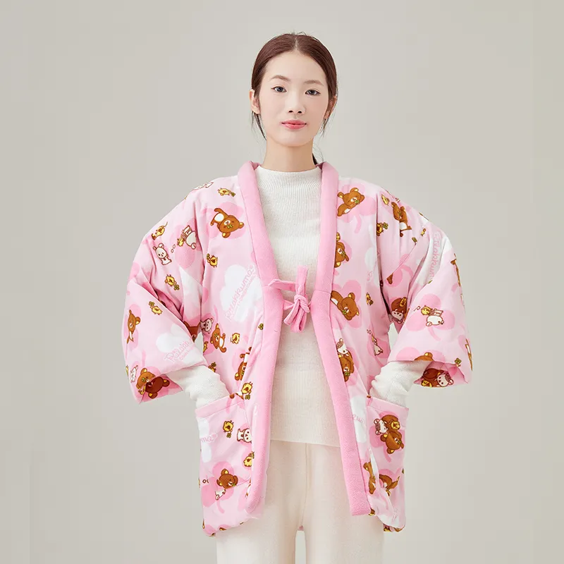 Женское домашнее пальто на хлопковой подкладке, фланель с принтом.04-3