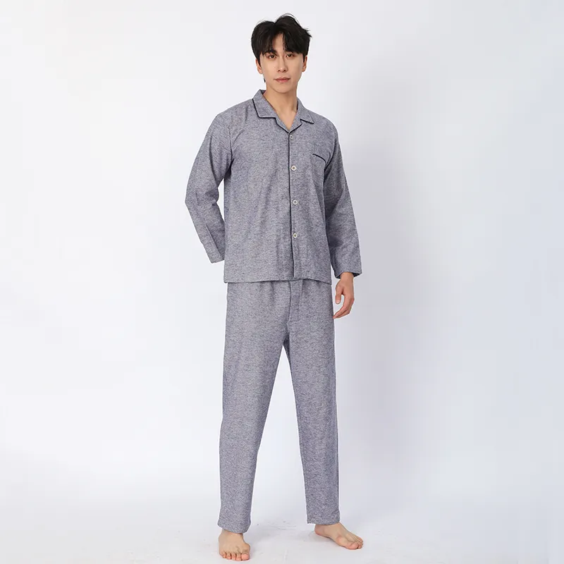 Пижама из хлопка с длинными рукавами, изготовленная из крашеной в пряже хлопковой фланели.f-3