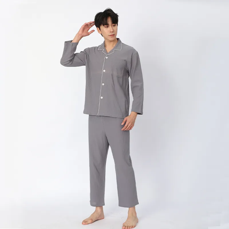 Пижама с длинными рукавами, 100% хлопок, из окрашенной хлопковой креповой ткани.2