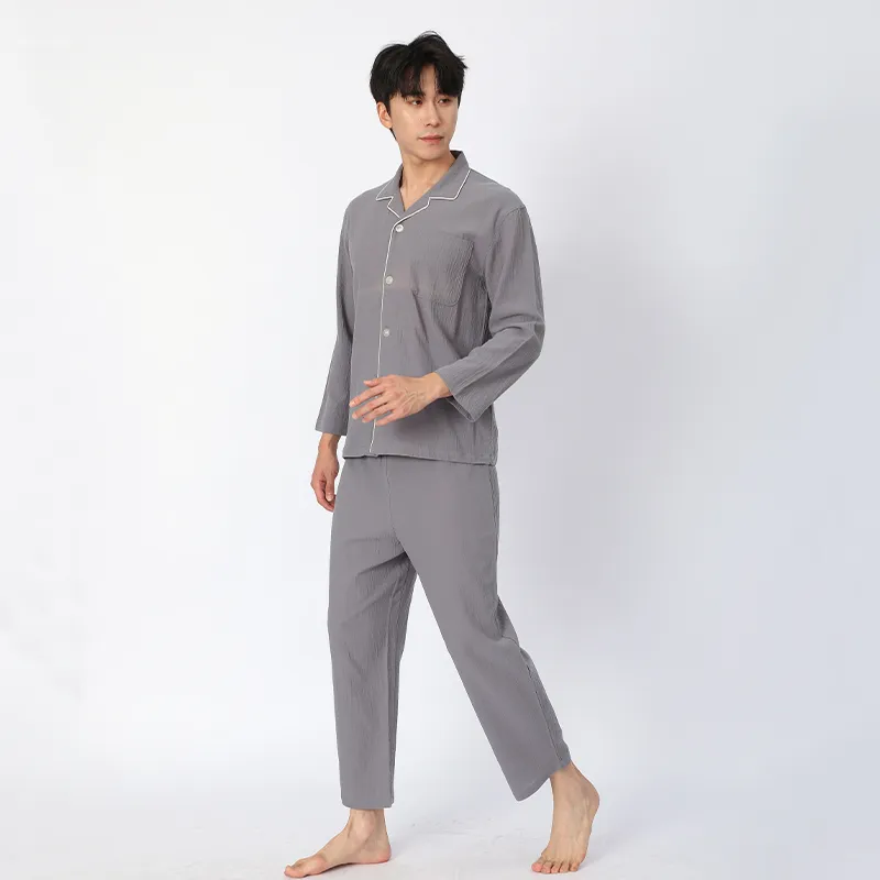 Пижама с длинными рукавами, 100% хлопок, из окрашенной хлопковой креповой ткани.3