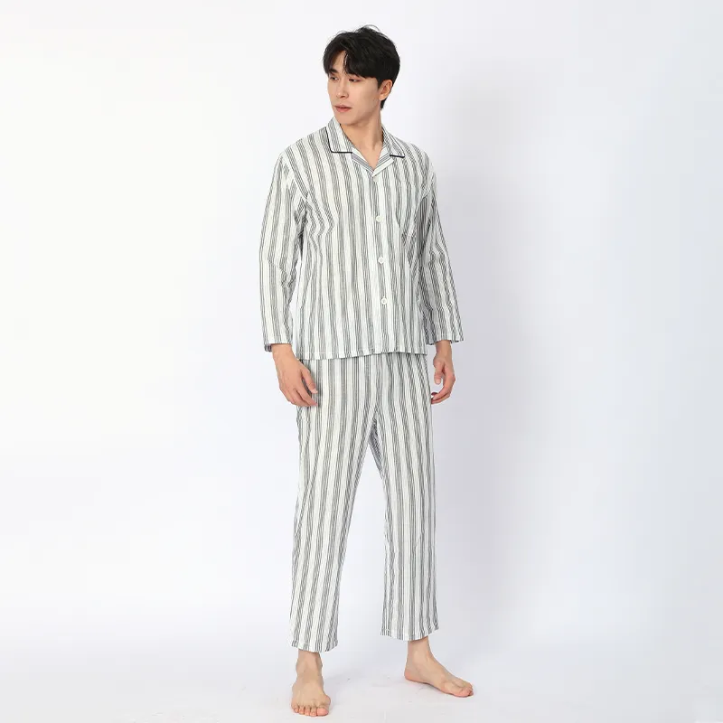 Пижама с длинными рукавами из 100% хлопка, изготовлена из двухслойной марлевой ткани, окрашенной в пряже.3