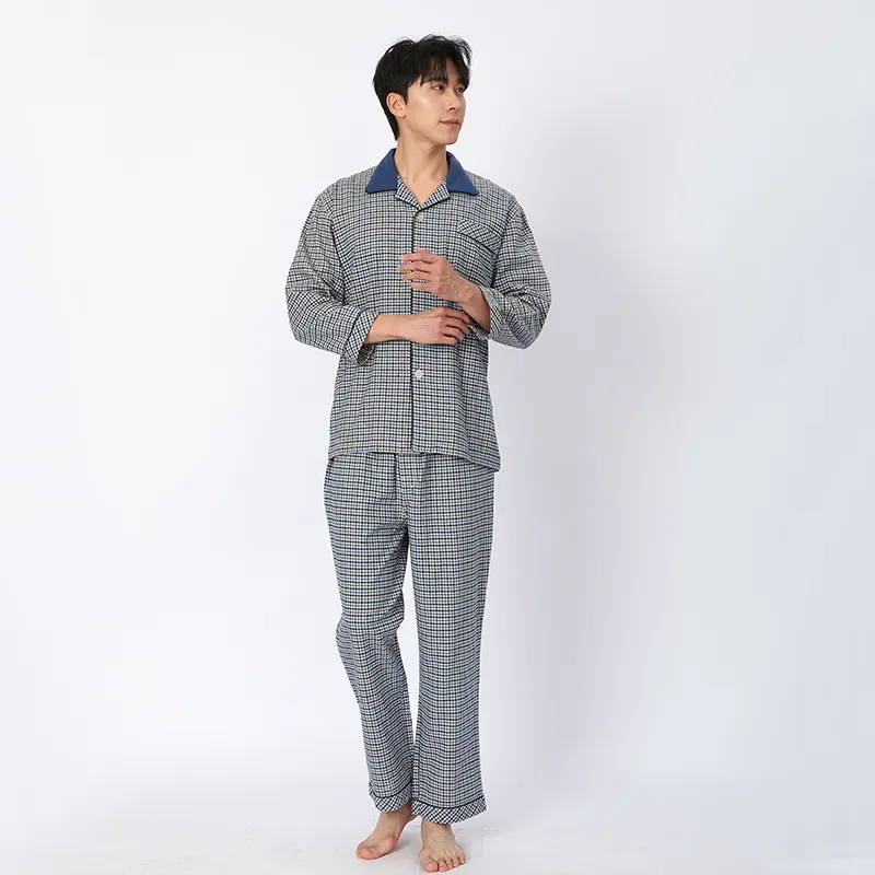 Пижама с длинными рукавами из 100% хлопка, изготовлена ​​из фланелевой ткани, окрашенной в пряже.2