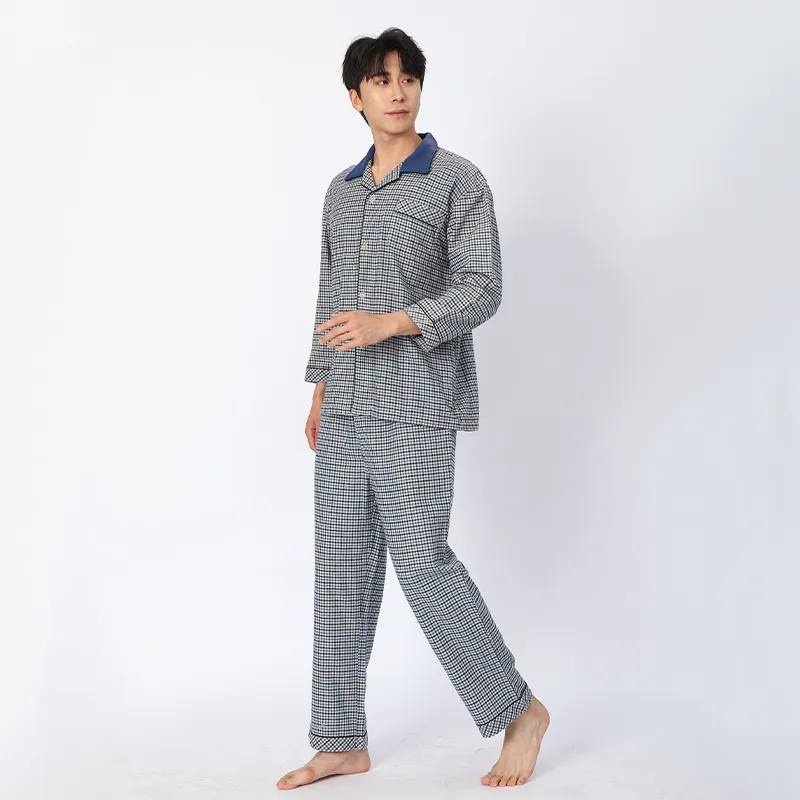 Пижама с длинными рукавами из 100% хлопка, изготовлена ​​из фланелевой ткани, окрашенной в пряже.3