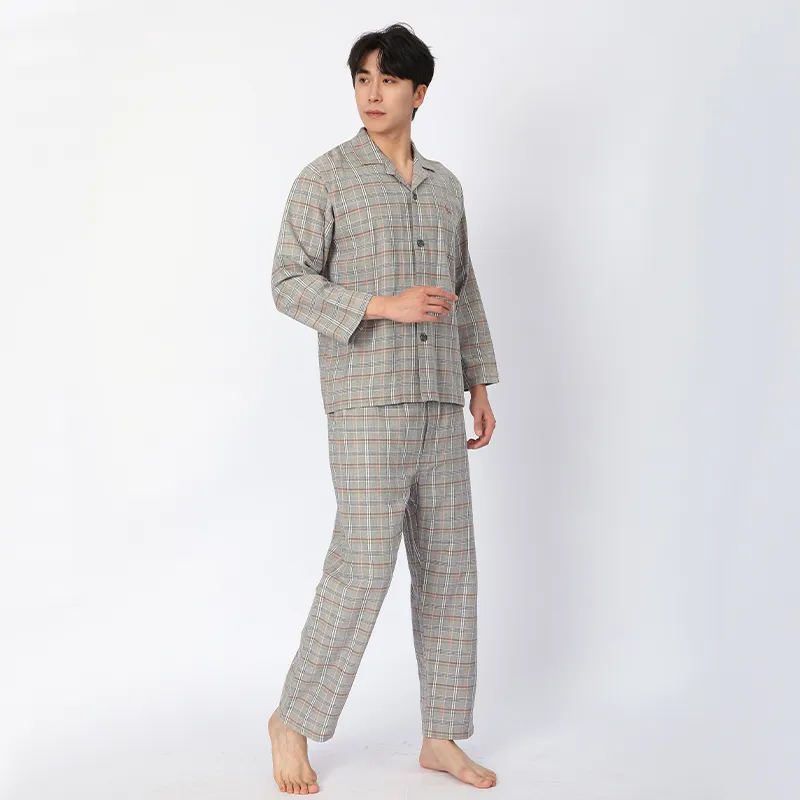 Пижама с длинными рукавами из 100% хлопка, изготовлена ​​из фланелевой ткани, окрашенной в пряже.g-2