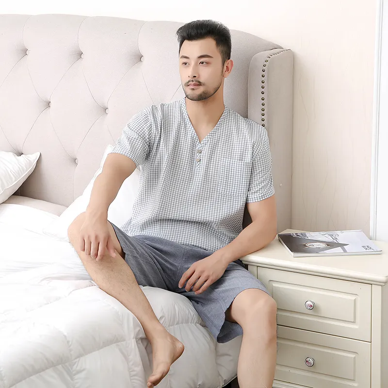 Пижама с короткими рукавами и шортами из 100% хлопка, креповая ткань, окрашенная в пряже.2