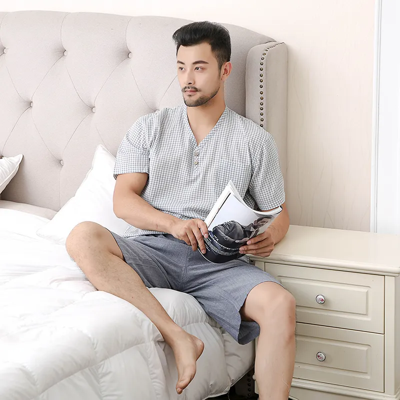 Пижама с короткими рукавами и шортами из 100% хлопка, креповая ткань, окрашенная в пряже.3