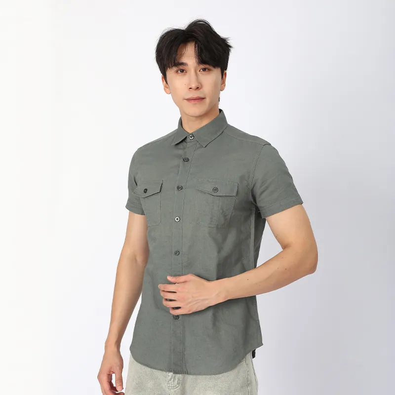 Рубашка из льна и хлопка с коротким рукавом, окрашенная ткань.2