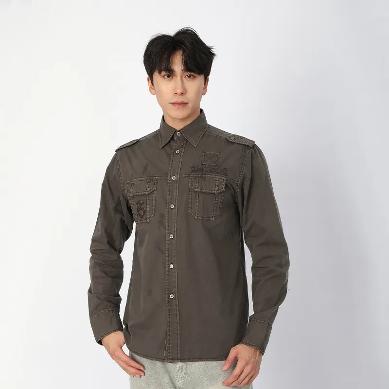 Рубашка с длинным рукавом, 100% хлопок, окрашенная в готовом виде.2