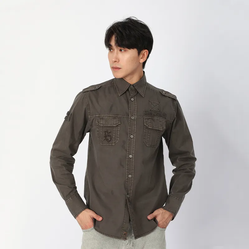 Рубашка с длинным рукавом, 100% хлопок, окрашенная в готовом виде.3