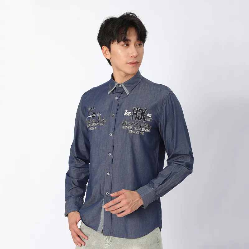 Рубашка с длинным рукавом, 100% хлопок, ткань, окрашенная в пряже.02