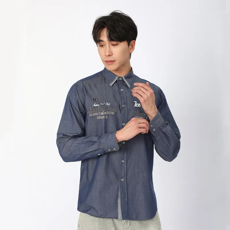 Рубашка с длинным рукавом, 100% хлопок, ткань, окрашенная в пряже.03