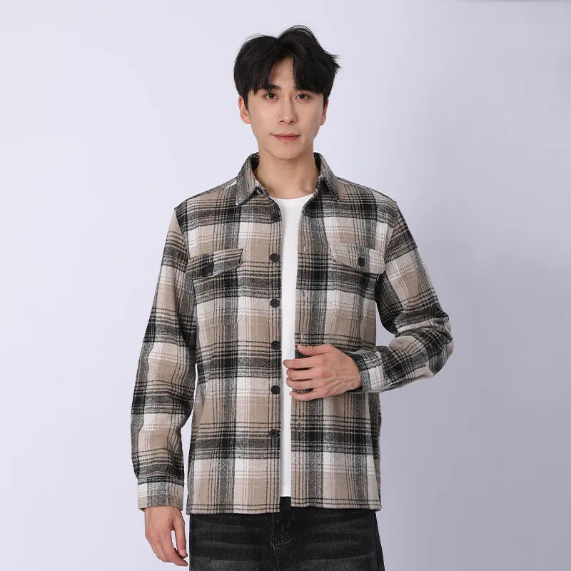 Рубашка с длинным рукавом из 100% хлопка, флисовая ткань, окрашенная в пряже.2