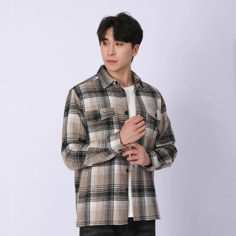 Рубашка с длинным рукавом из 100% хлопка, флисовая ткань, окрашенная в пряже.3