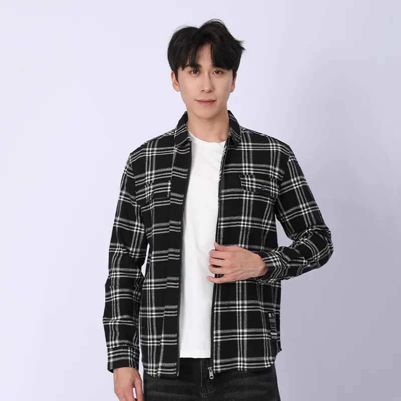 Рубашка с длинным рукавом из 100% хлопка, флисовая ткань, окрашенная в пряже.c-2