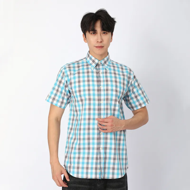 Рубашка с коротким рукавом, 100% хлопок, ткань, окрашенная в пряже.2