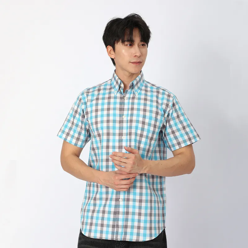 Рубашка с коротким рукавом, 100% хлопок, ткань, окрашенная в пряже.3